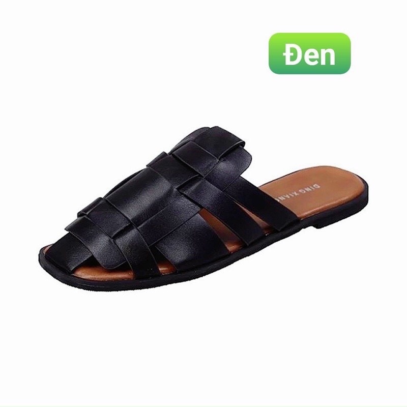 Dép sục rọ dan dây hai màu đen kem hàng da mềm