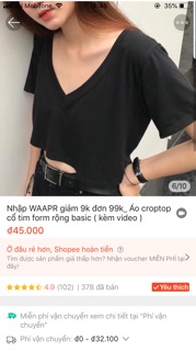 Áo thun croptop cổ tim form rộng