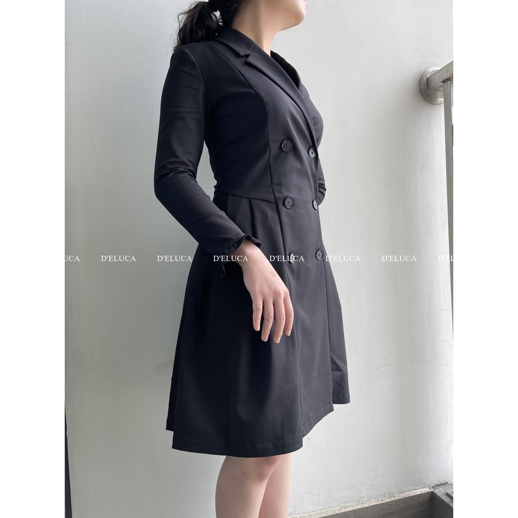 [Hình+Video Thật] Váy Cổ Vest Dáng Xòe Chất Liệu Tuytsi Hàn Cao Cấp Dài Tay, Hai Hàng Cúc Kiểu Dáng Thời Trang | BigBuy360 - bigbuy360.vn