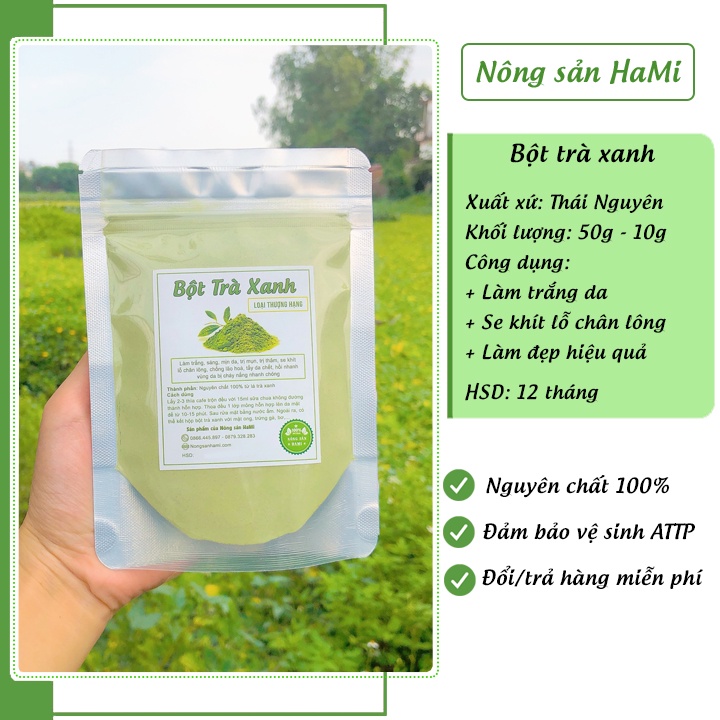 Bột trà xanh đắp mặt 100g HaMi, nguyên chất 100% tự nhiên, mặt nạ làm đẹp hiệu quả