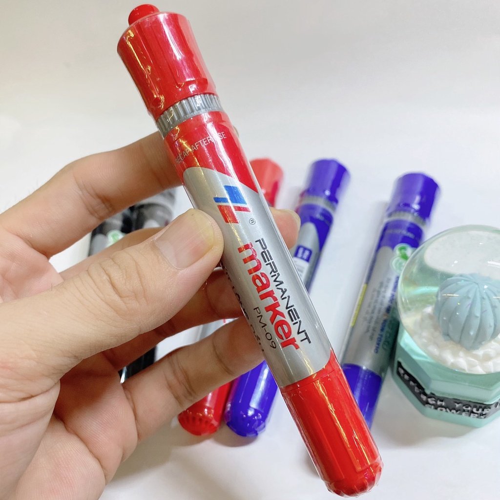 Bút đánh dấu 2 đầu Thiên Long PM-09, Bút lông dầu dùng đánh dấu và viết trên các chất liệu: Gỗ, da, thủy tinh, nhựa...
