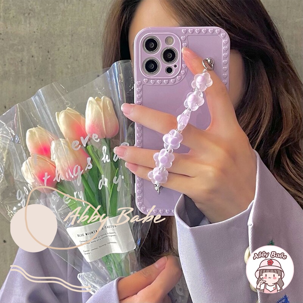 Ốp Điện Thoại TPU Mềm Chống Sốc Họa Tiết Hoa Oải Hương 3D Có Dây Đeo Tay Cho IP 13 12 11 Pro Max XR 8 7 Plus