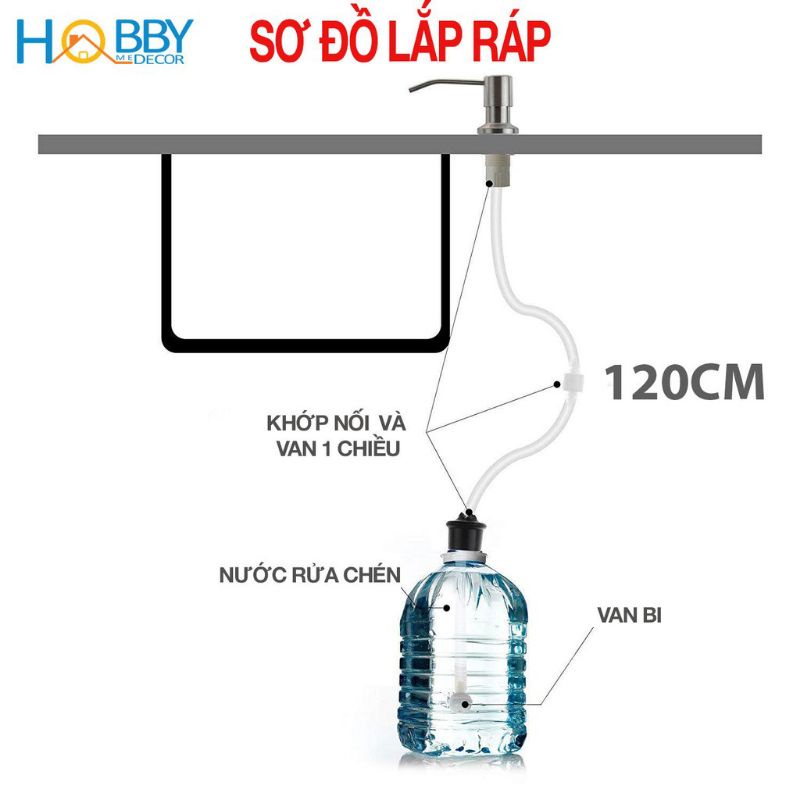 Bình xà bông - Bộ vòi bơm nước rửa chén lắp bồn rửa chén bát, có van bơm tiện lợi Inox SUS 304 giá rẻ Tphcm, Hà Nội