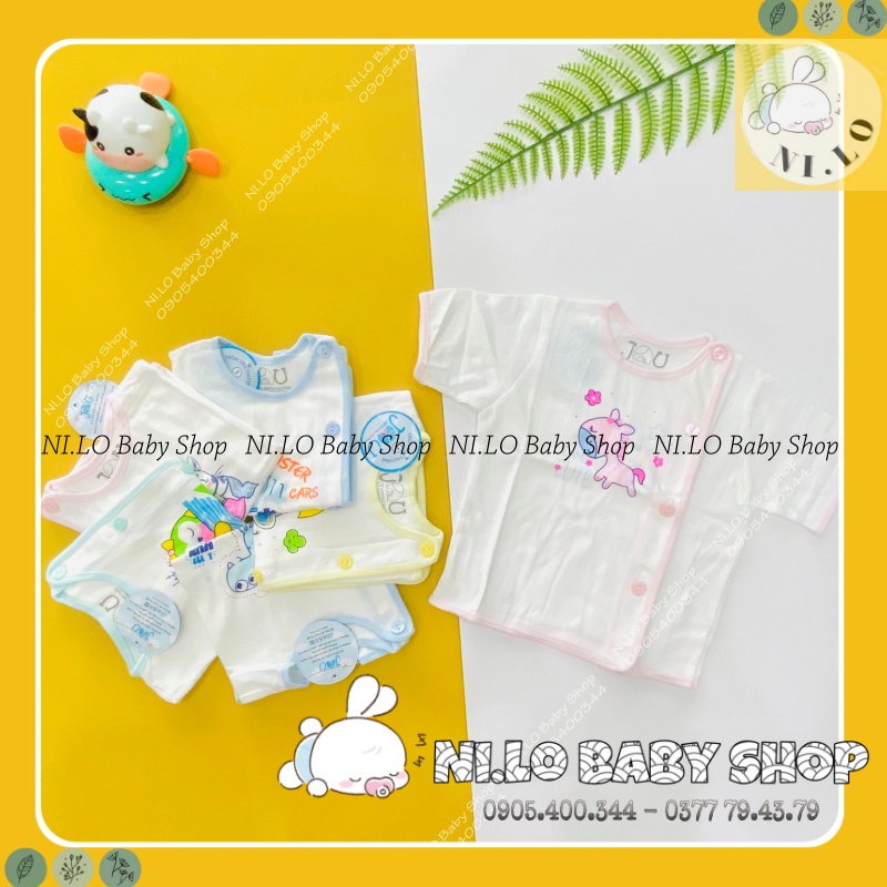 Áo sơ sinh trắng, ngắn tay nút lệch JOU, chất vải cotton 100% cao cấp mềm mịn, thoáng mát {Ảnh thật}