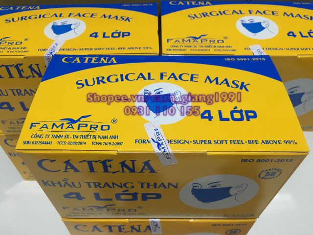 Bộ 12 Hộp khẩu trang y tế Than hoạt tính 4 lớp Catena