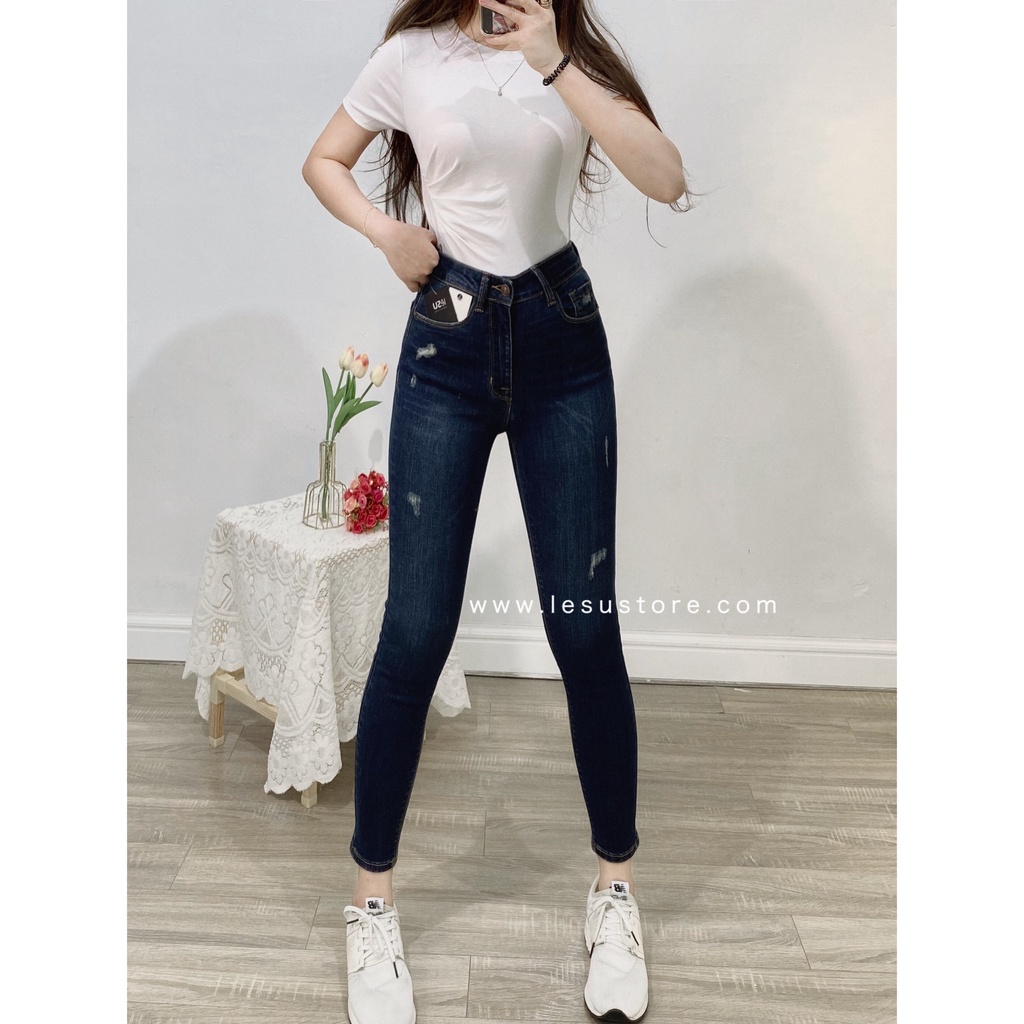 ẢNH TỰ CHỤP Quần jeans ôm rách xước dài 88cm