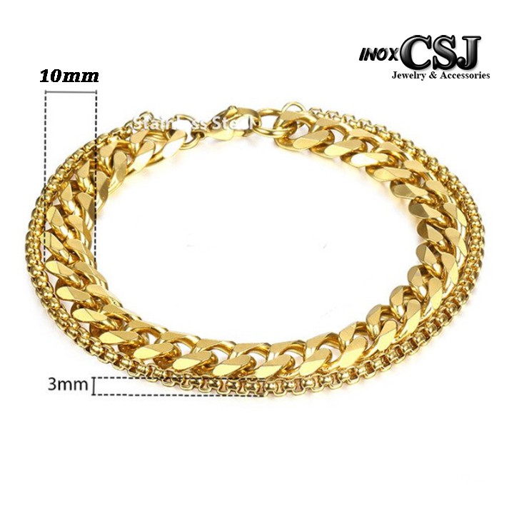 lắc tay inox nam 2 tầng mạ vàng siêu đẹp - chuẩn thời trang