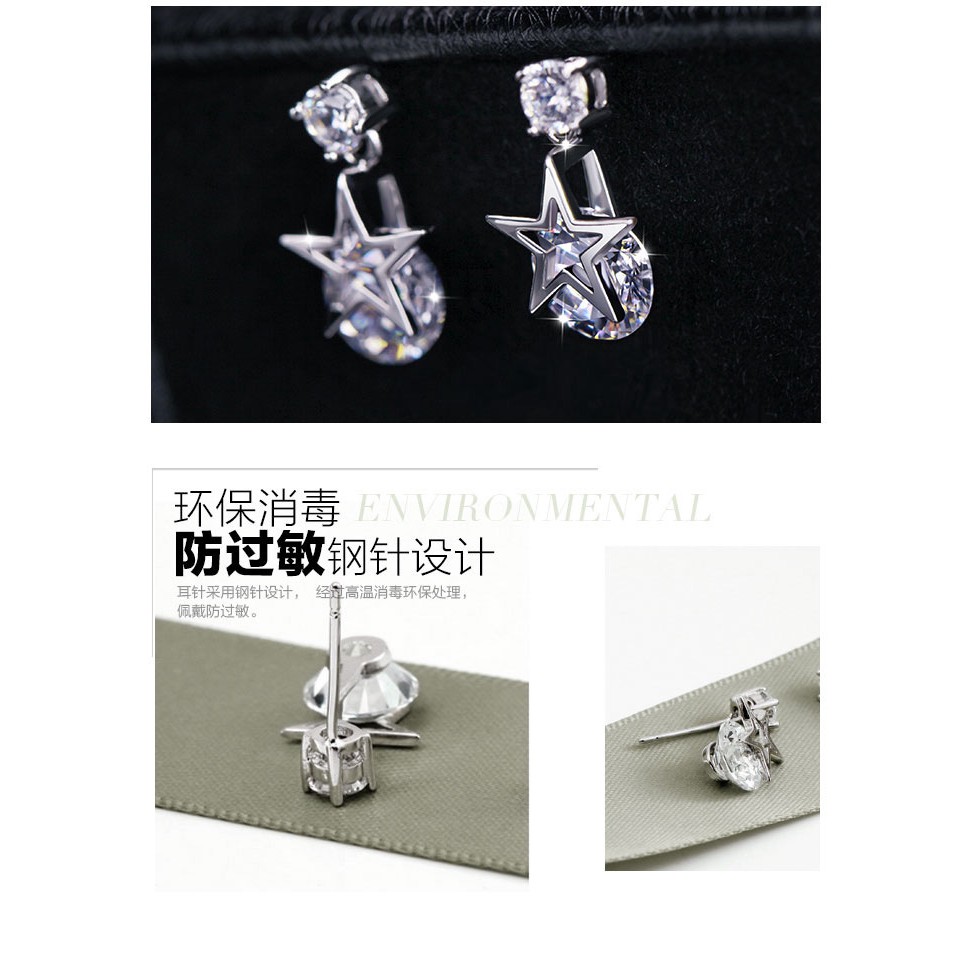 Khuyên Tai Ngôi Sao Đính Đá Zircon Phong Cách Hàn Quốc