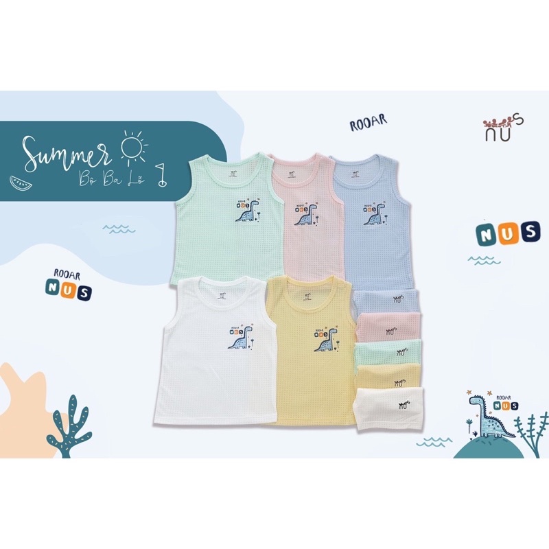 Bộ ba lỗ Nus vải sợi tre thông hơi siêu mềm mát cho bé