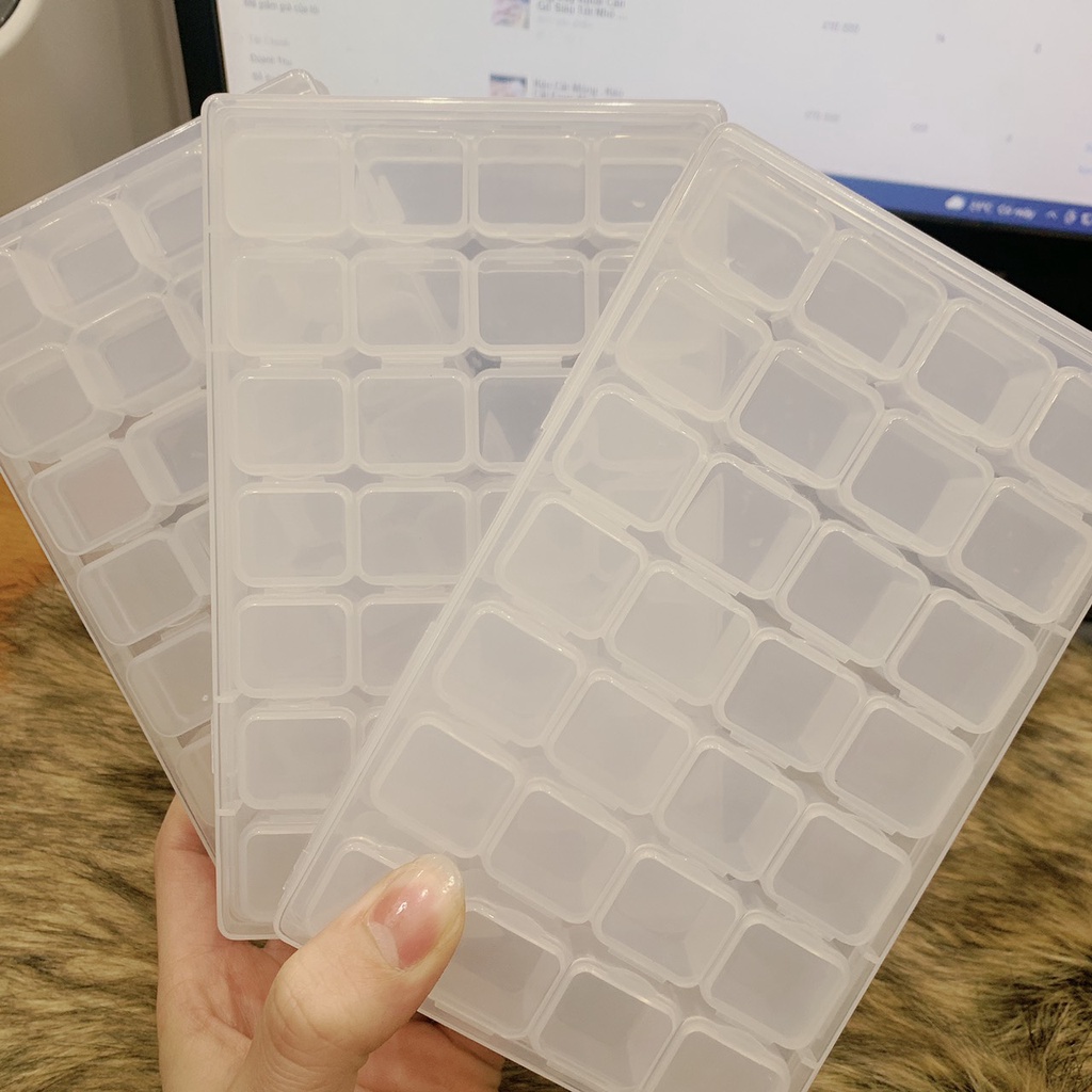 Khay Nhựa Tổ Ong 28 Ô Đựng Char, Phụ Kiện, Đá Nail Có Nắp Đậy Chắc Chắn Chuyên Mi Nail