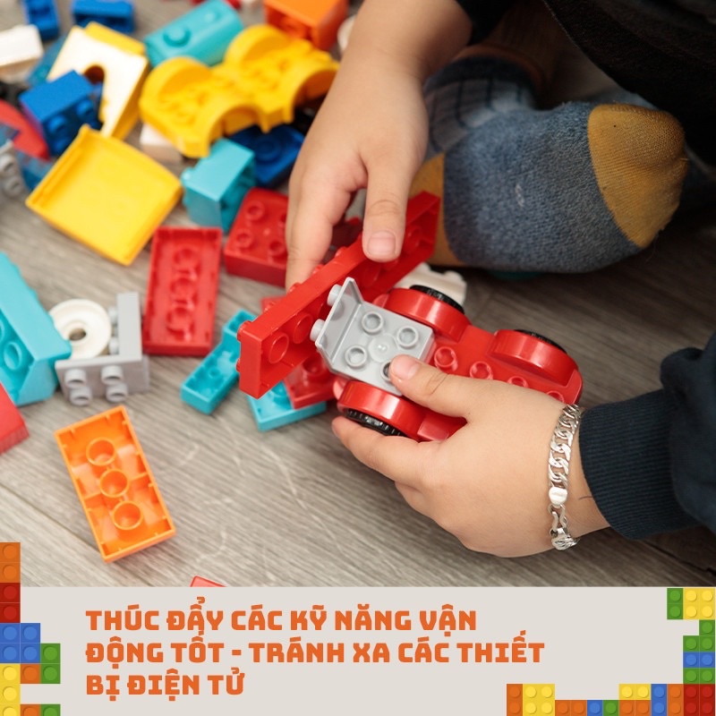 Lego Đồ Chơi Lắp Ráp Xếp Hình Feelo Duplo 195 Chi Tiết - Lắp Ghép Robot Biến Hình Ô Tô, Xe lửa, Trực Thăng, Xe Đua