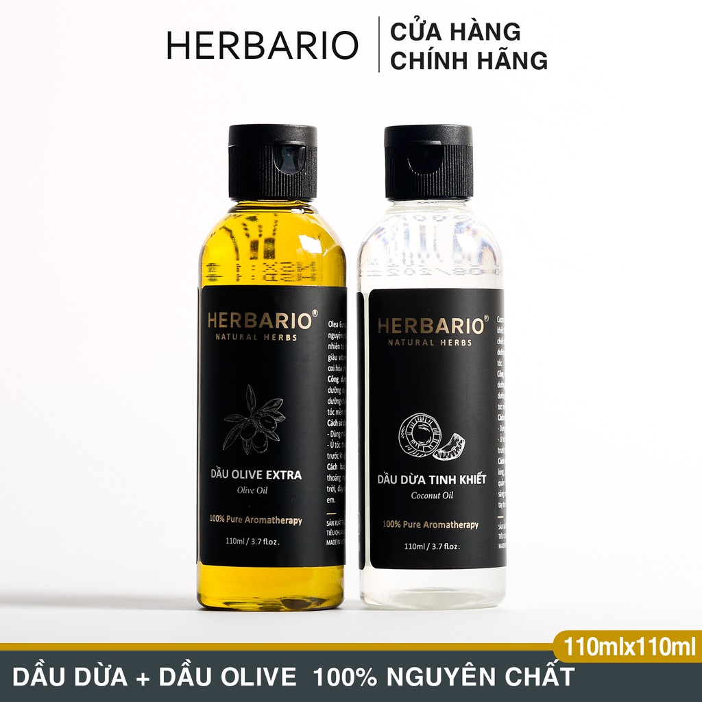 Combo Dầu oliu (olive) Extra herbario 110ml + Dầu dừa tinh khiết nguyên chất herbario 110ml