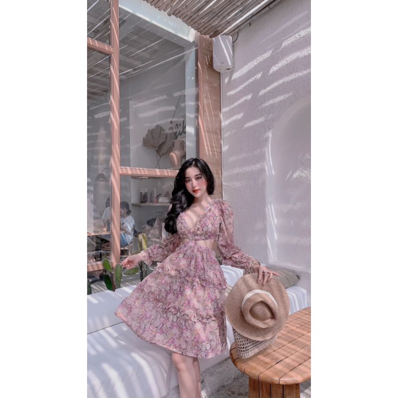 ẢNH THẬT - ĐẦM HOA CỔ V KHOÉT EO HỞ LƯNG | BigBuy360 - bigbuy360.vn