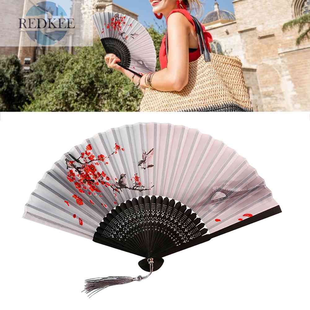 Quạt Xếp Cầm Tay Bằng Lụa Phong Cách Trung Hoa