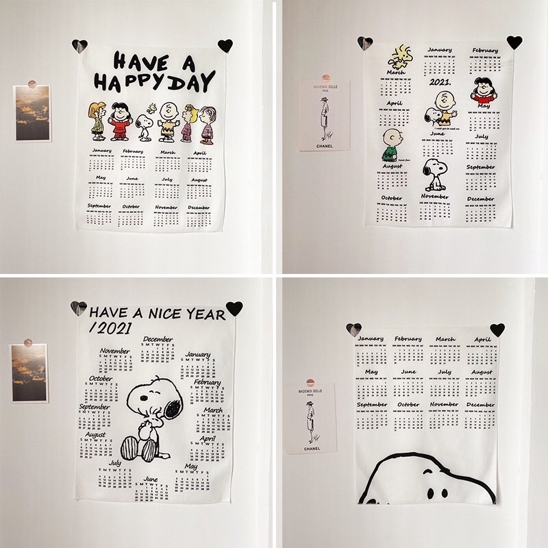 Tranh vải Snoopy treo tường hoạ tiết lịch 2021