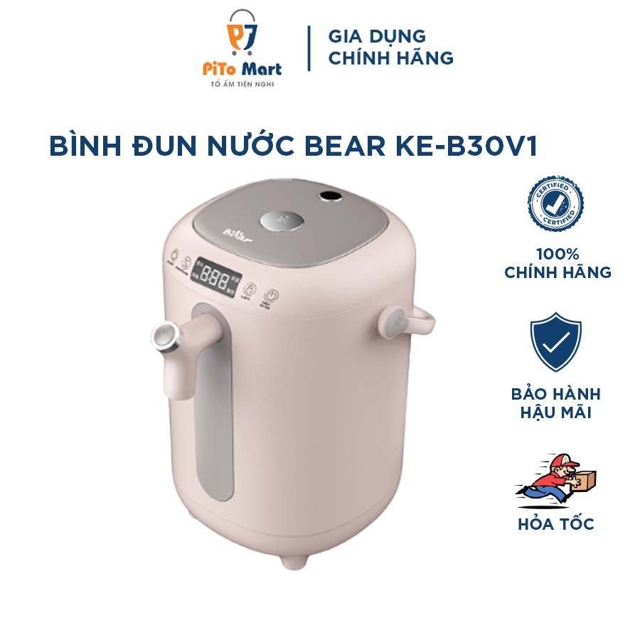 Bình đun nước pha sữa, Bình thuỷ điện giữ nhiệt BEAR KE-B30V1 3L khử clo, căn chỉnh nhiệt độ, bảo hành 18 tháng