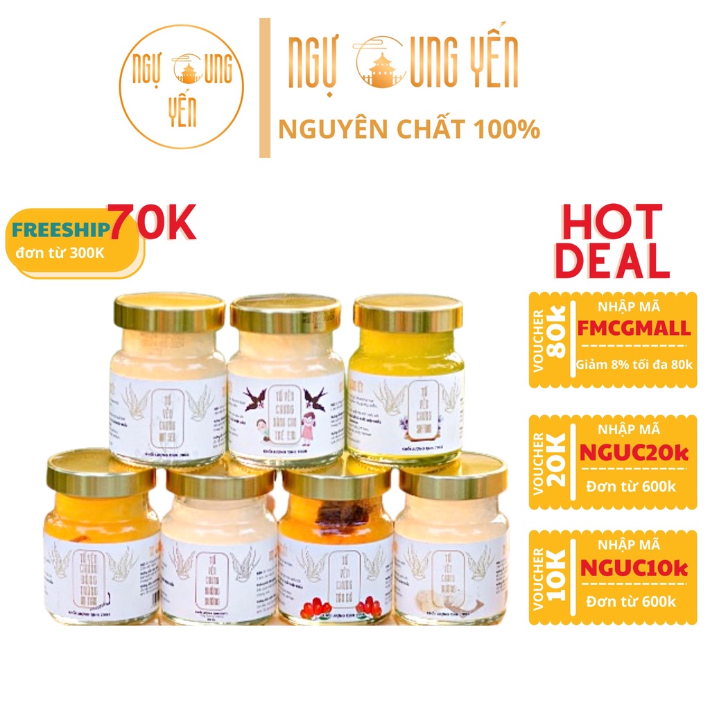 [Yến Sào Ngự Cung] Set 6 Hũ Quà Tặng Tổ Yến Chưng Sẵn Mix (saffron, táo đỏ, không đường,hạt sen,đông trùng,đường phèn))