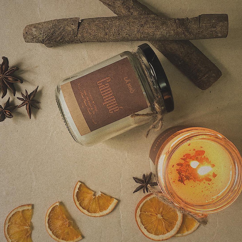 Nến thơm Handmade Candle LÁ NHỎ - Camqué (Cam ngọt + Quế) - Ấm Áp - Sảng Khoái - Không khói - An toàn cho sức khỏe - A
