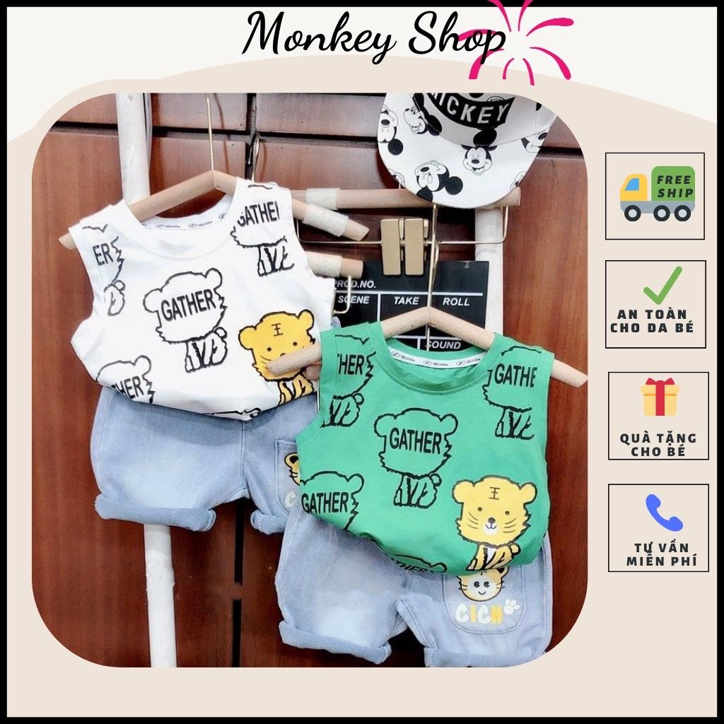Bộ quần áo bé trai, áo thun ba lỗ phối quần jeans siêu chất size từ 8-16kg, đồ bộ Monkeyshop