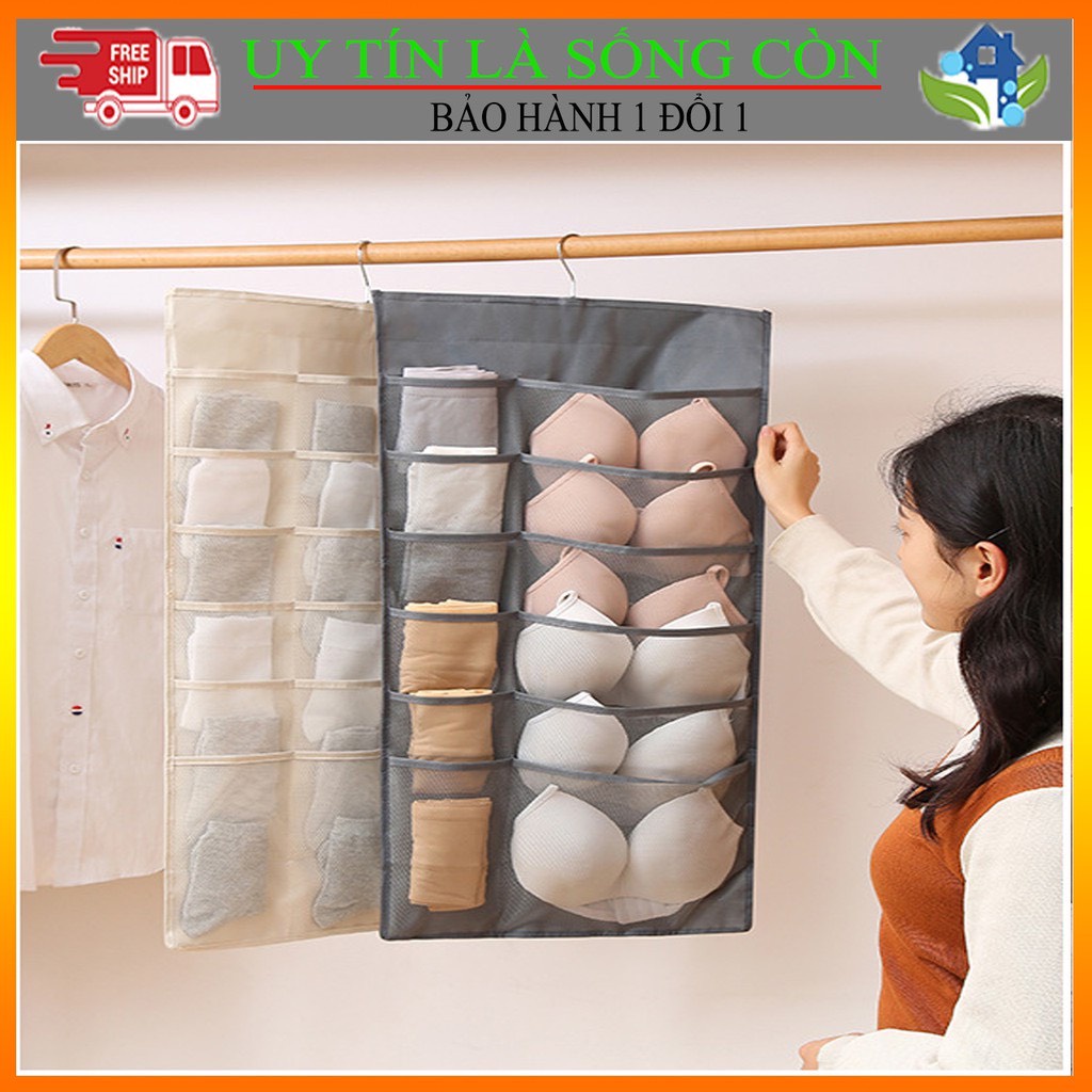 [ BAO GIÁ TOÀN QUỐC ] TÚI TREO ĐỒ LÓT TREO TẤT 2 MẶT 30 NGĂN HÀNG DÀY LOẠI 1 KÈM MÓC DÁN CƯỜNG LỰC
