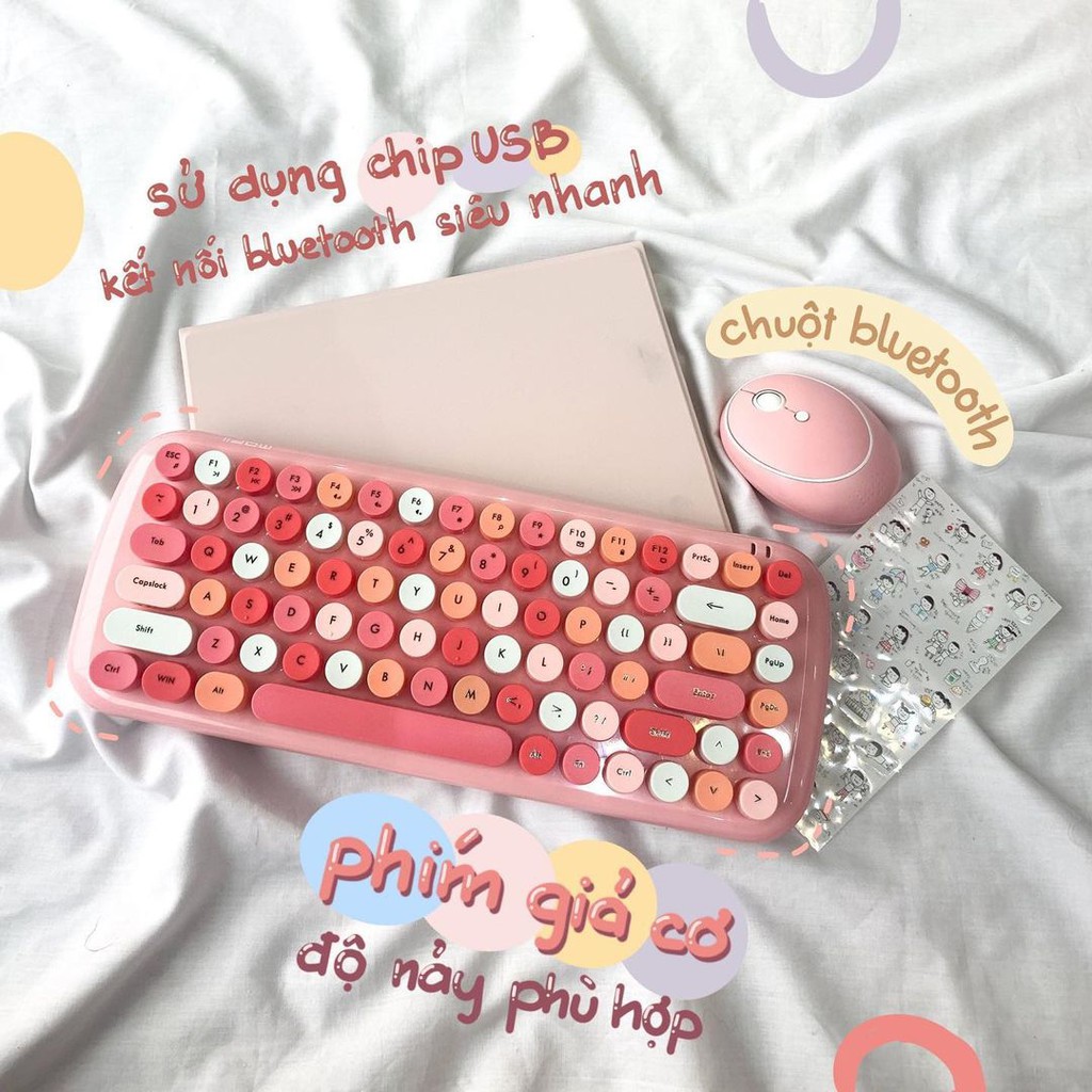 [Hoàn xu/Freeship]Bộ bàn phím + chuột không dây/ Bluetooh MOFII Candy 3 màu Pastel + TẶNG [Pin + Sticker + Chổi] | BigBuy360 - bigbuy360.vn