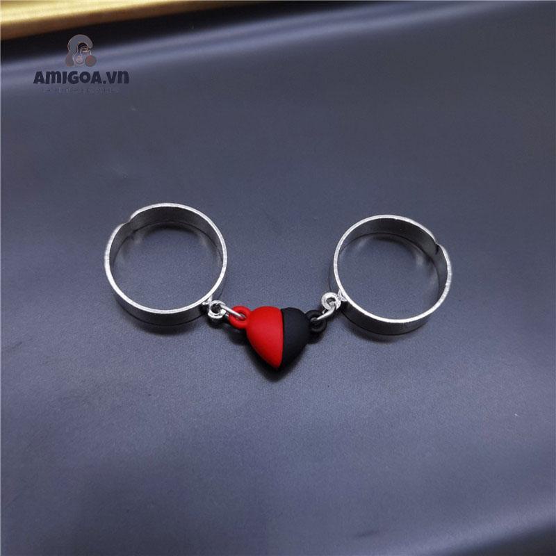 ✨✨Nhẫn Cặp Dạng Mở Có Từ Tính Hình Trái Tim Phong Cách Hip Hop Punk