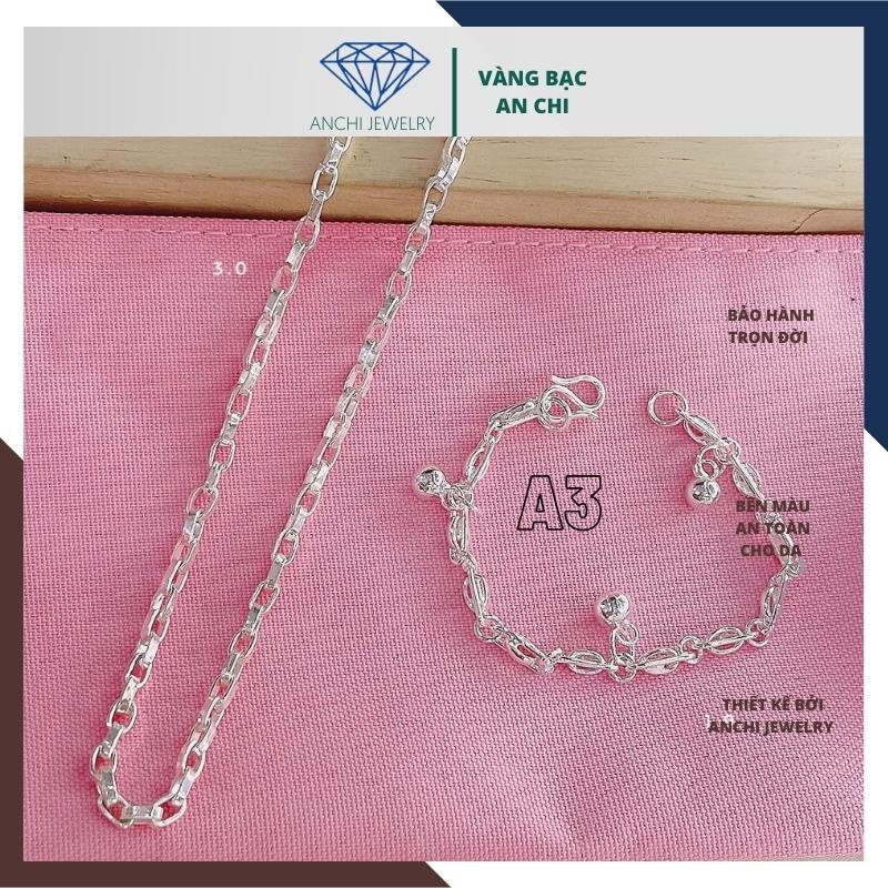 Bộ dây chuyền, lắc tay cho bé trai, chuẩn bạc thật không xỉn màu - an toàn cho bé. Anchi jewlery