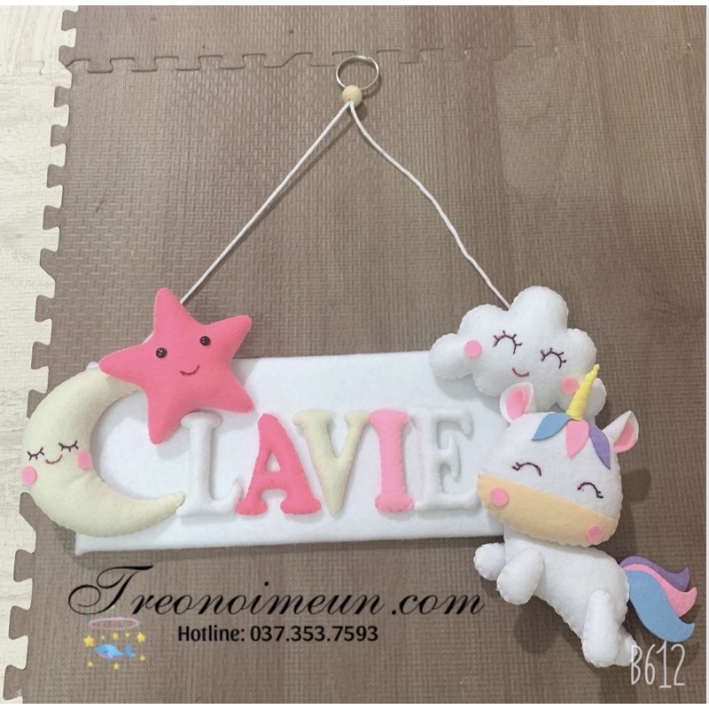 Bảng tên treo phòng ngủ handmade, bảng tên trang trí thôi nôi cực đẹp mẫu Mây và Cú Xám