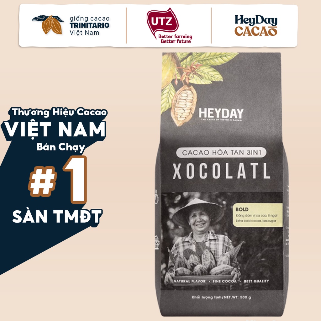 [Mã BMBAU50 giảm 7% đơn 99K] Túi 500g Bột cacao sữa 3in1 Xocolatl Bold gu đắng đậm - Heyday Cacao