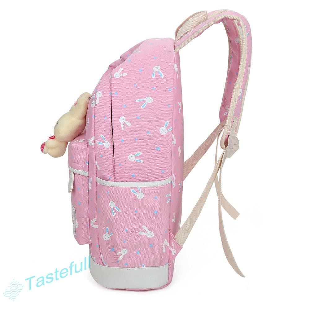 TT 4pcs Women Canvas Printed Backpack Crossbody Bag Clutch Bag Pen Bag