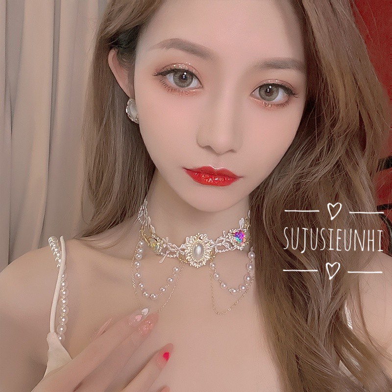 CÓ VIDEO-(Loại đẹp) Vòng cổ choker ren họa tiết đính ngọc, trái tim Lolita