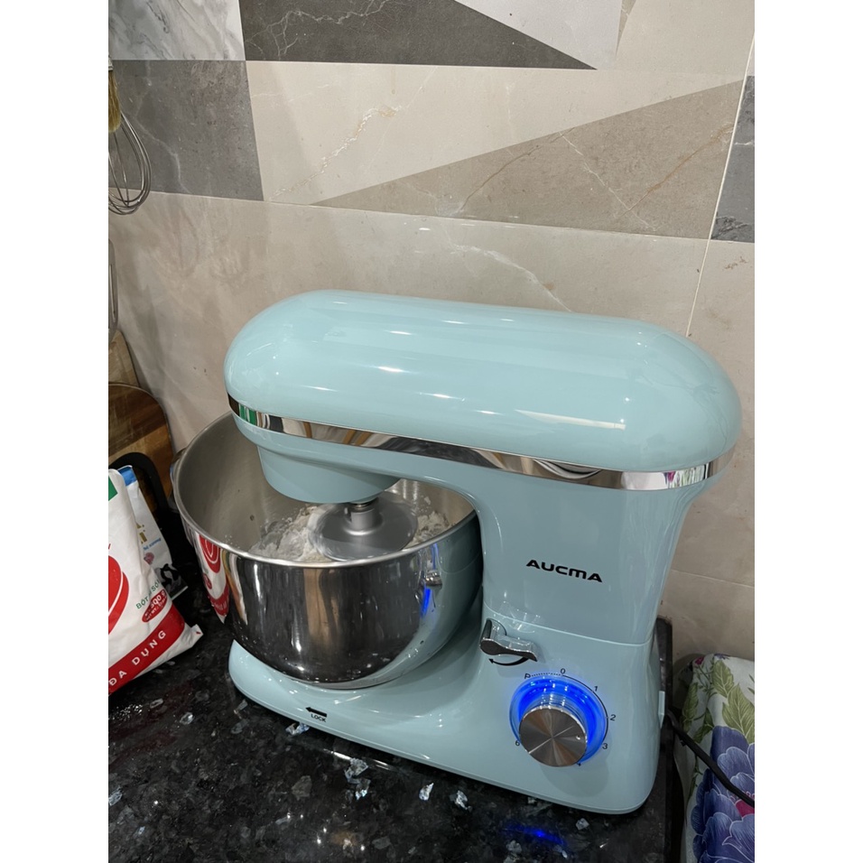 Máy nhào bột Aucma 7L SM-1520 cối inox có tay cầm- Hàng xuất Mỹ công nghệ sản xuất của Đức- Bảo hành 1 năm
