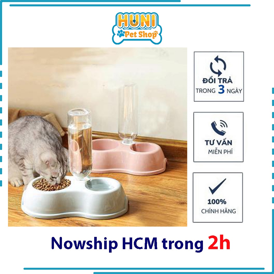 Khay ăn có bình nước tự động chén ăn cho chó mèo tiện lợi, dễ dùng - Huni petshop