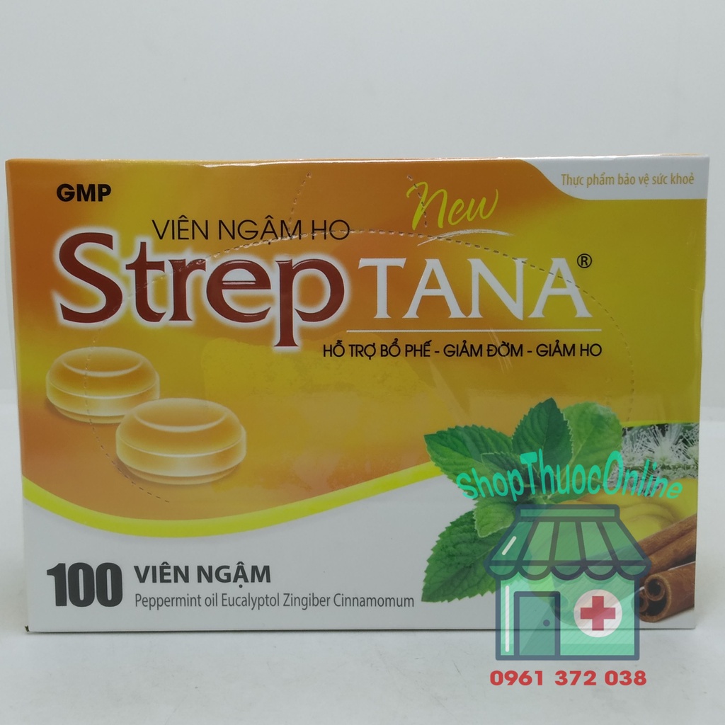 Viên ngậm ho StrepTana hộp 100 viên - Giảm đờm, giảm ho, bổ phế