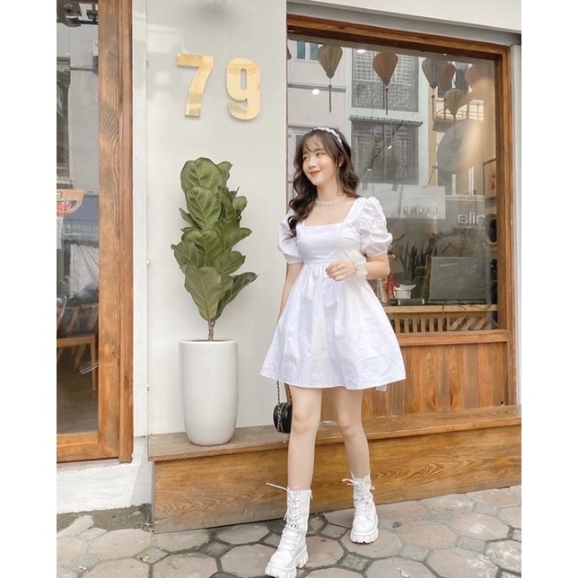 Váy babydoll trắng BlaPink hở lưng chéo dây có lót vải lụa mịn màng- BELLA DRESS T194 | BigBuy360 - bigbuy360.vn