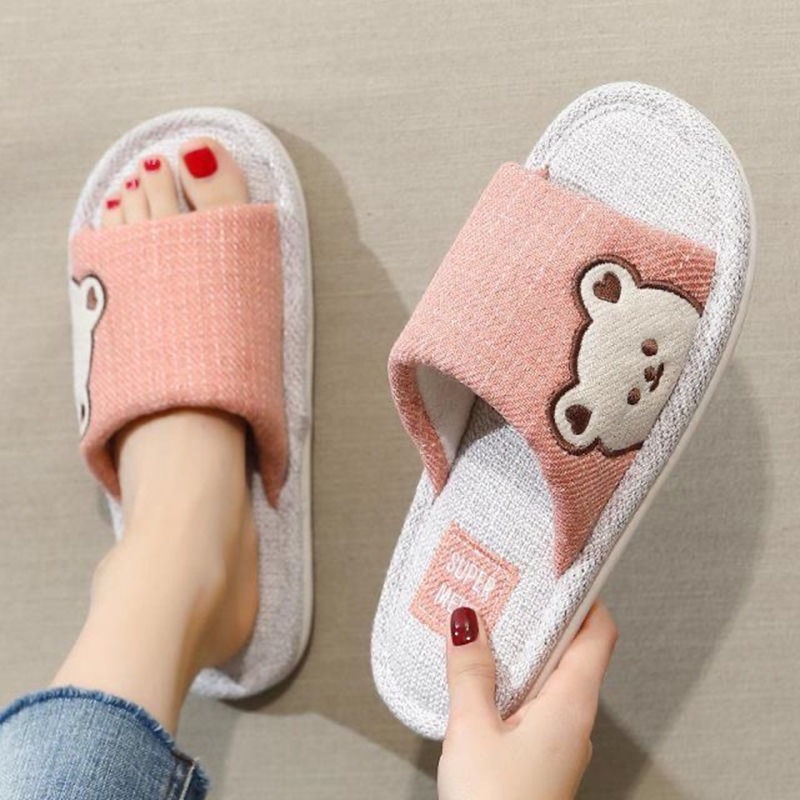 Dép Cotton Lanh Đế Dày Chống Trượt Dễ Thương Dành Cho Nữ