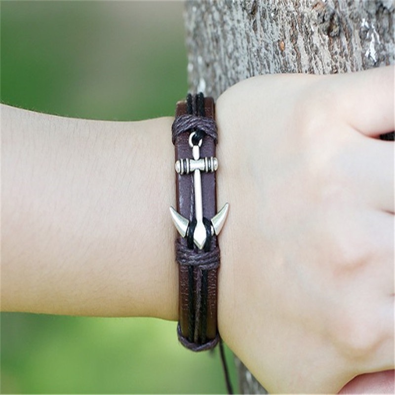 Vòng tay da nam nữ unisex hình mỏ neo nhiều lựa chọn