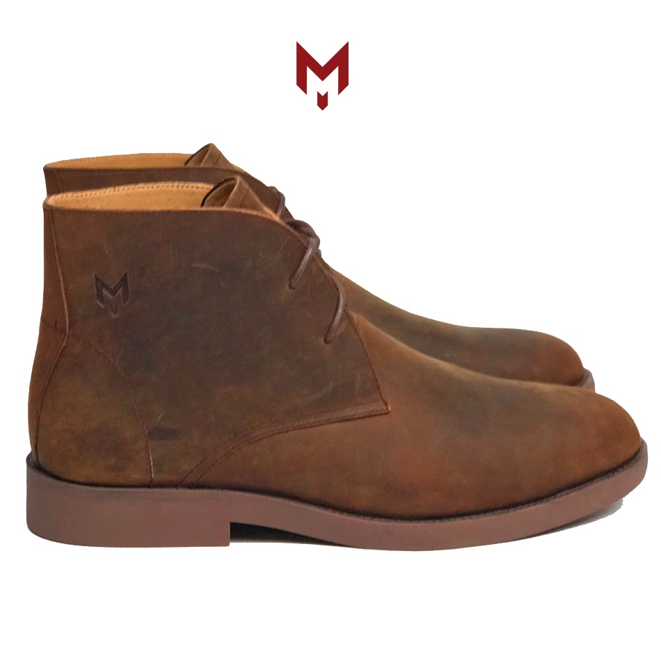 Giày cao cổ nam Chukka Boots Mad Brown da bò sáp ngựa điên cao cấp phong cách bụi bặm