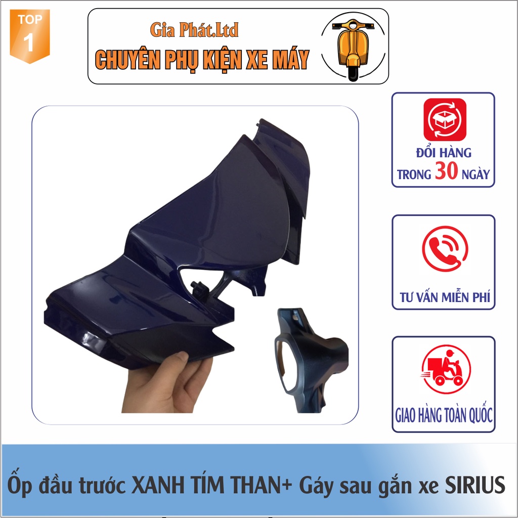 Bộ ốp đầu màu XANH TÍM THAN gắn xe SIRIUS đầy đủ Ốp đầu trước, Gáy sau và Pha đèn kèm bóng