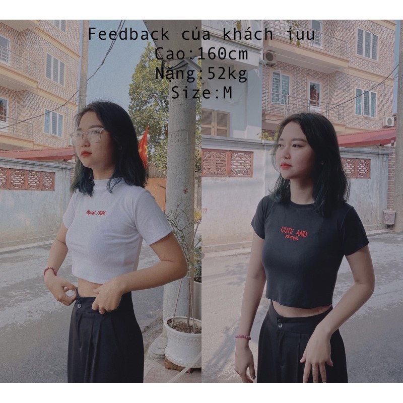 Áo croptop nữ điệu trơn basic  áo thun cộc tay nữ cute chất liệu co giãn FREESHIP