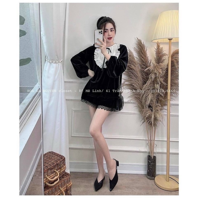 [Freeship] Áo nhung l1 phom to tay bồng cực đẹp phối ren | BigBuy360 - bigbuy360.vn
