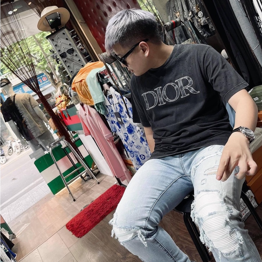 Áo thun Nam Nữ ⚡FREE SHIP⚡ Áo T-Shirts cổ tròn Dior loang rách