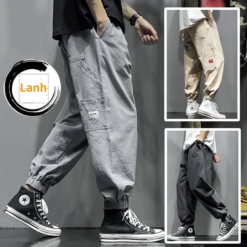 Quần kaki nam vải lanh mới Cỡ lớn Quần thể thao rộng
