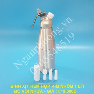Bình xịt kem tươi CreamWhipper 1 lít hợp kim nhôm, bộ vòi nhựa
