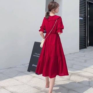 Đầm đỏ cổ bèo 3 tầng(ảnh thật cuối)