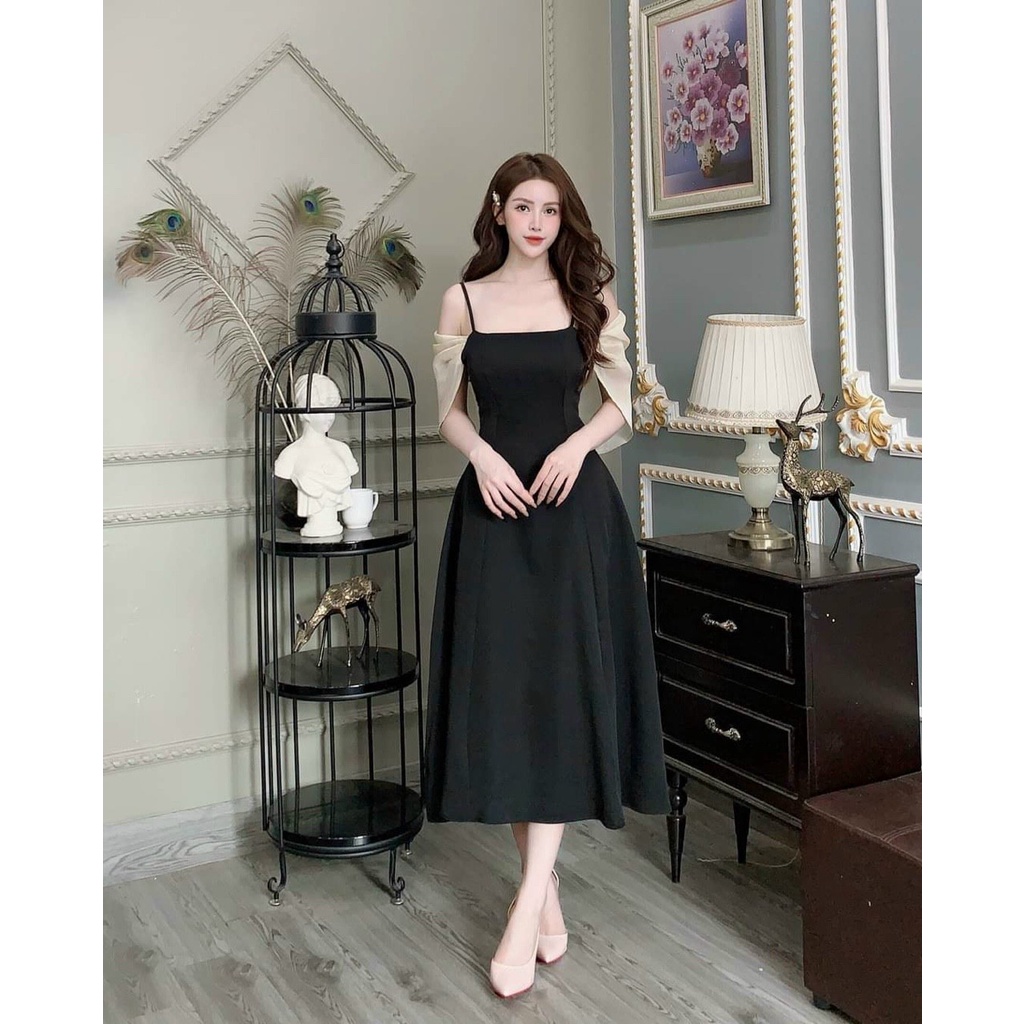 Đầm váy nữ trễ vai phối voan sang chảnh với 3 màu cực kì đẹp, dễ phối phụ kiện và tôn da cho các nàng thơ đi dự tiệc