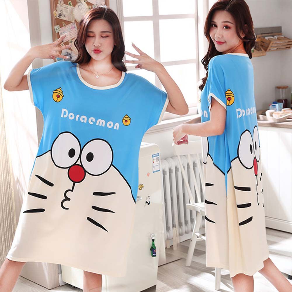 Bộ Đầm Ngủ 2 Món Dáng Rộng In Họa Tiết Hoạt Hình Doraemon / Gấu / Doraemon Dễ Thương Thời Trang Mùa Hè Cho Nữ