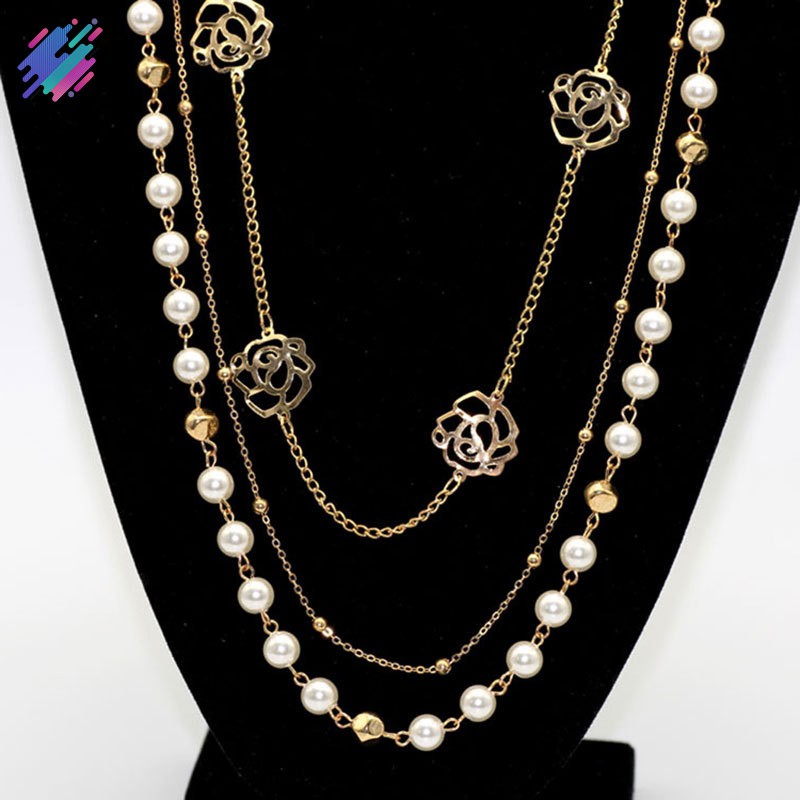 Dây chuyền dài nhiều tầng đính ngọc trai thời trang cho nữ