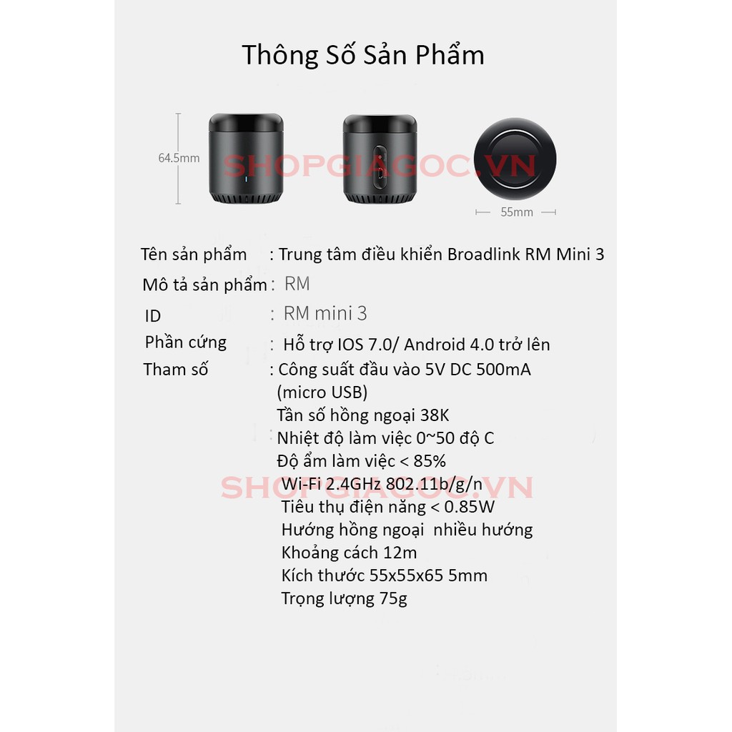 Trung tâm điều khiển nhà thông minh BroadLink RM Mini 3