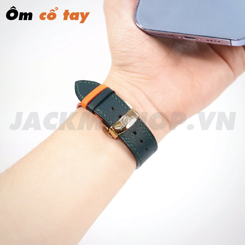 [BẢO HÀNH 1 NĂM] Dây Da BÊ SWIFT may tay thủ công màu Cam/Xanh Midnight khóa bướm cho Apple Watch series 1/2/3/4/5/6/7